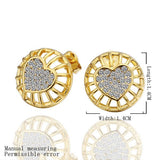 Rose Gold Platinum Plated Earrings Stud AAA Zirconia Push Back Heart .56" L272
