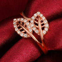 Rose Gold Plated Fashion  Ring AAA Zirconia Women Leaves B243