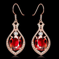 Rose Gold Platinum Plated Red Earrings AAA Zirconia Fish Hook .52" L232
