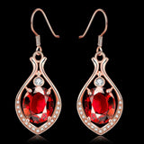 Rose Gold Platinum Plated Red Earrings AAA Zirconia Fish Hook .52" L232