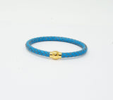 Unisex Men's Genuine  Leather Stainless Steel Magnetic Clasp Bracelet Light Blue