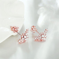Rose Gold Platinum Plated  Earrings AAA Zirconia Push Back Flowers .72" L224
