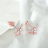Rose Gold Platinum Plated  Earrings AAA Zirconia Push Back Flowers .72" L224