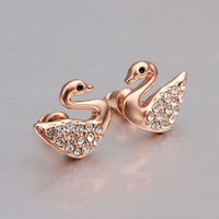 Rose Gold Platinum  Plated  Earrings Stud AAA Zirconia Push Back Swan .56" L293