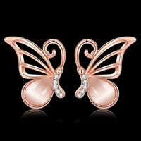 Rose Gold Plated Earrings Stud AAA Zirconia Push Back Butterfly .64" L271