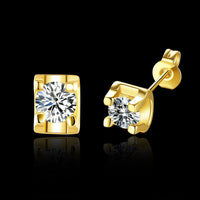 Rose Gold Platinum Plated Earrings Stud AAA Zirconia Push Back .24" L323