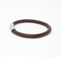 Unisex Men's Genuine Leather Stainless Steel Magnetic Clasp Bracelet Brown