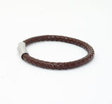 Unisex Men's Genuine Leather Stainless Steel Magnetic Clasp Bracelet Brown