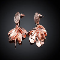 Rose Gold Plated  Earrings Drop Dangle Push Back .52" L264