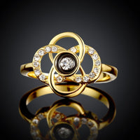 Rose Gold Platinum  Plated Fashion Ring Black AAA Zirconia Women Flower B293