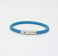 Unisex Men's Genuine  Leather Stainless Steel Magnetic Clasp Bracelet Light Blue