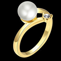 Gold Plated Solitaire Ring Black Glass Pearl For Women B160