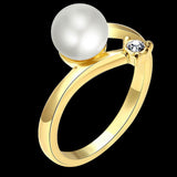 Gold Plated Solitaire Ring Black Glass Pearl For Women B160