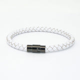 Unisex Men's Genuine  Leather Stainless Steel Magnetic Clasp Bracelet White