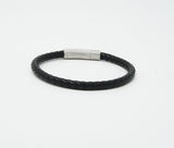 Unisex Genuine Leather Stainless Steel Magnetic Clasp Bracelet Black 8" Inches