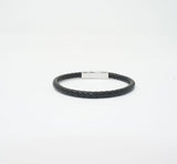 Unisex Genuine Leather Stainless Steel Magnetic Clasp Bracelet Black 8" Inches