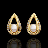 Rose Gold Platinum Plated  Earrings Stud AAA Zirconia Push Back Drop .52" L288