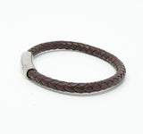 Unisex Men's Genuine Leather Stainless Steel Magnetic Clasp Bracelet Brown