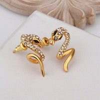 Rose Gold Platinum Plated  Earrings Stud AAA Zirconia Push Back Snake .48" L313
