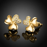Rose Gold Plated Earrings Stud AAA Zirconia Push Back Hearts .44" L269