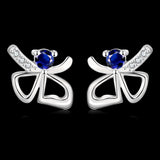 Rose Gold Platinum Plated Red Earrings Stud AAA Zirconia Push Back Bow .44" L233