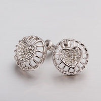 Rose Gold Platinum Plated Earrings Stud AAA Zirconia Push Back Heart .56" L272