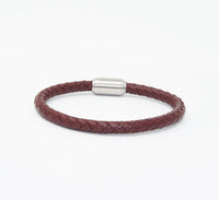 Unisex Men's Genuine Leather Stainless Steel Magnetic Clasp Bracelet Burgundy