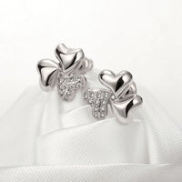 Rose Gold Plated Earrings Stud AAA Zirconia Push Back Hearts .44" L269