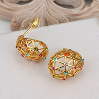 Rose Gold Platinum Plated  Earrings Stud AAA Zirconia Push Back .56" L312