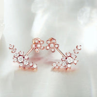 Rose Gold Platinum Plated Earrings AAA Zirconia Push Back Flowers .52" L225