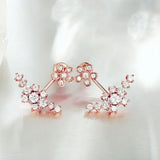 Rose Gold Platinum Plated Earrings AAA Zirconia Push Back Flowers .52" L225