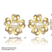 Rose Gold Platinum Plated Earrings Pearl AAA Zirconia Push Back Flower .76" L326