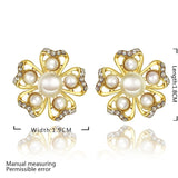 Rose Gold Platinum Plated Earrings Pearl AAA Zirconia Push Back Flower .76" L326