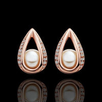 Rose Gold Platinum Plated  Earrings Stud AAA Zirconia Push Back Drop .52" L288