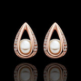 Rose Gold Platinum Plated  Earrings Stud AAA Zirconia Push Back Drop .52" L288