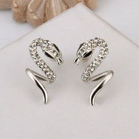 Rose Gold Platinum Plated  Earrings Stud AAA Zirconia Push Back Snake .48" L313