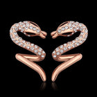 Rose Gold Platinum Plated  Earrings Stud AAA Zirconia Push Back Snake .48" L313