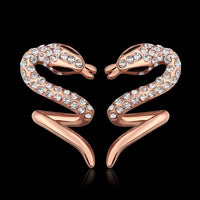 Rose Gold Platinum Plated  Earrings Stud AAA Zirconia Push Back Snake .48" L313