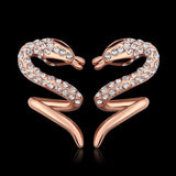 Rose Gold Platinum Plated  Earrings Stud AAA Zirconia Push Back Snake .48" L313