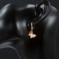 Rose Gold Plated Earrings Drop Dangle AAA Zirconia Leverback Butterfly .6" L231