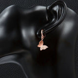 Rose Gold Plated Earrings Drop Dangle AAA Zirconia Leverback Butterfly .6" L231