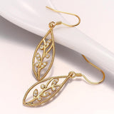 Gold/Rose Gold Plated Earrings Drop Dangle AAA Zirconia FishHook Leaf.4"L227