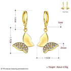 Rose Gold Plated Earrings Drop Dangle AAA Zirconia Leverback Butterfly .6" L231