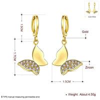 Rose Gold Plated Earrings Drop Dangle AAA Zirconia Leverback Butterfly .6" L231