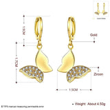 Rose Gold Plated Earrings Drop Dangle AAA Zirconia Leverback Butterfly .6" L231