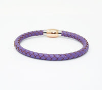 Unisex Men's Genuine  Leather Stainless Steel Magnetic Clasp Bracelet Purple