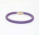 Unisex Men's Genuine  Leather Stainless Steel Magnetic Clasp Bracelet Purple