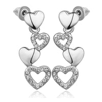 Rose Gold Plated Earrings Dangle AAA Zirconia Push Back Hearts .4" L261