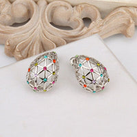 Rose Gold Platinum Plated  Earrings Stud AAA Zirconia Push Back .56" L312