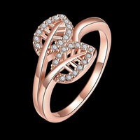 Rose Gold Plated Fashion  Ring AAA Zirconia Women Leaves B243